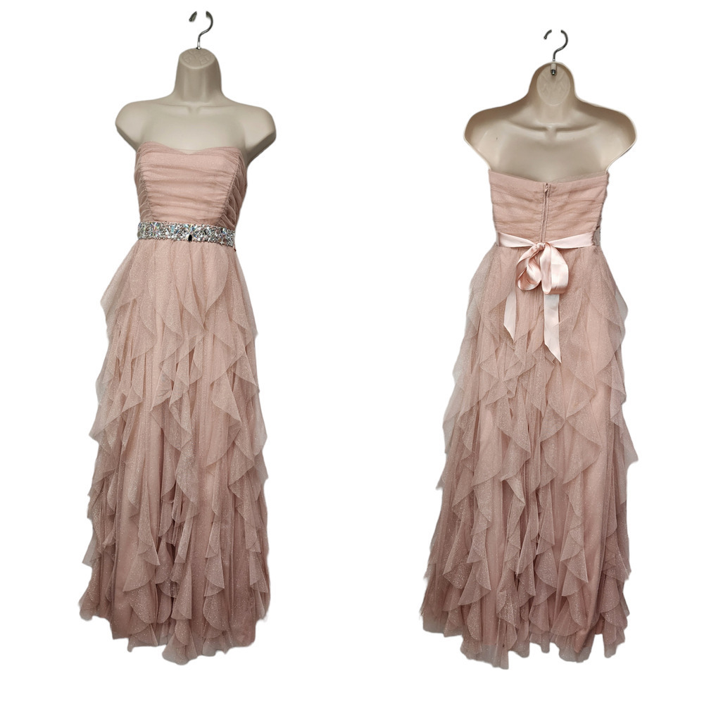 Nights By Teeze Me Glittery Pink Sleeveless Strapless Gown Size 5